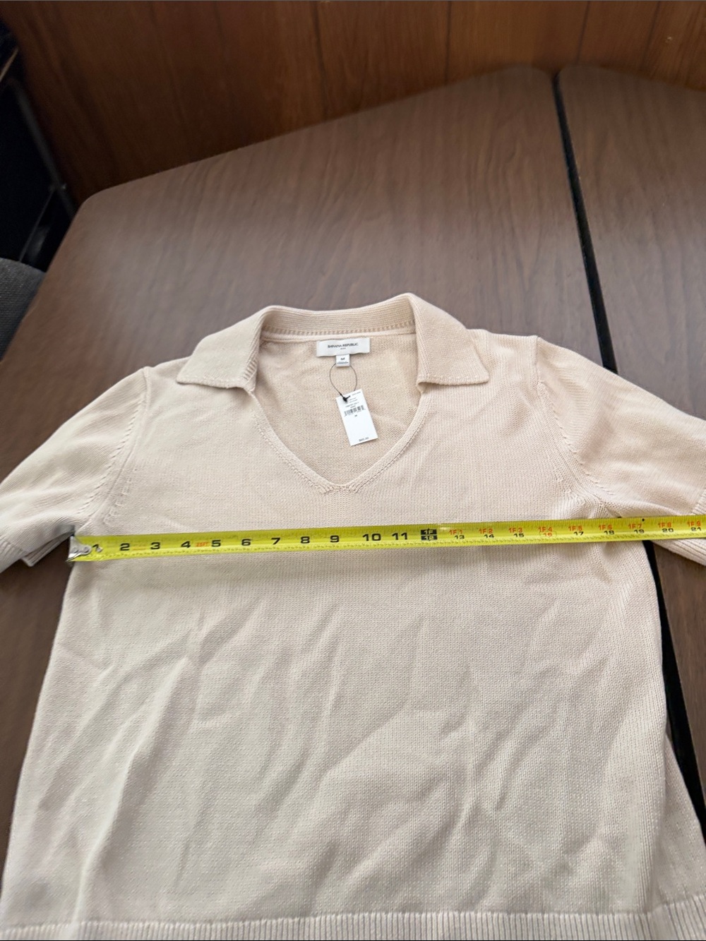 Banana Republic Cream Short-Sleeve V-Neck Polo Sweater